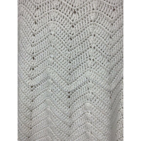 Vintage Handmade Crochet Knit Ivory Boho Poncho Button Down Ladies MED Hippie 70 - Picture 8 of 8